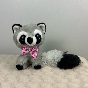 Walmart Big Tail Raccoon Plush Stuffed Animal Toy Pink Heart Bow Gray Black